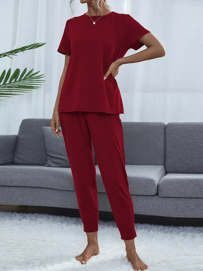 Round Neck Top and Pants Lounge Set