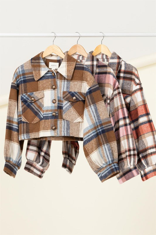 With the Wind Plaid-Print Crop Jacket