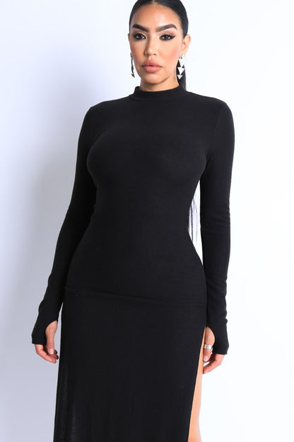 Hacci Mock-neck Long Sleeve Dress