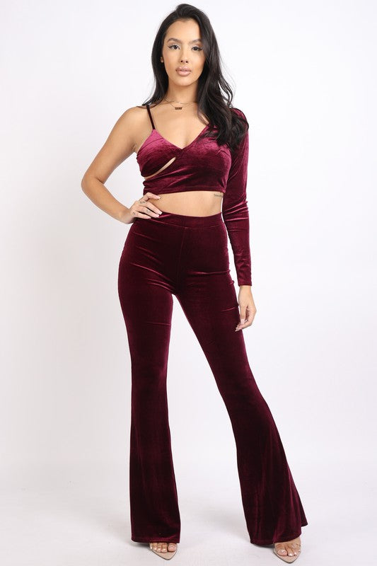 One Shoulder Asymmetric Top and Flare Pants