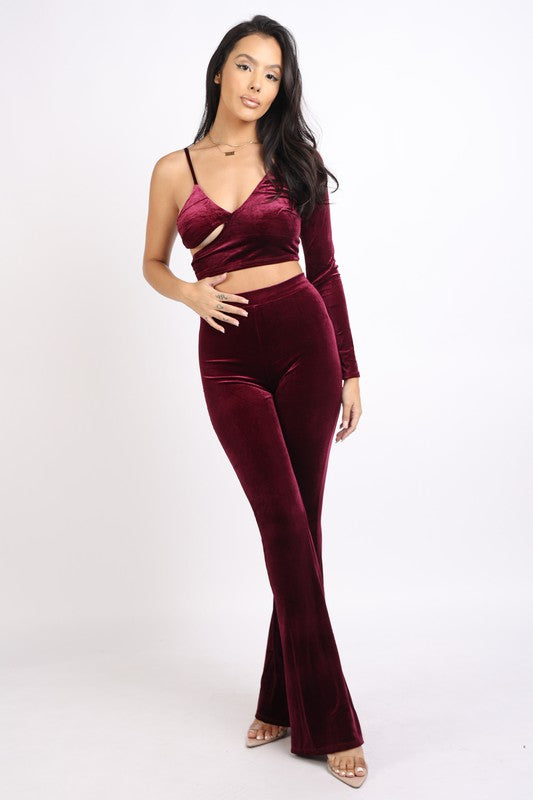 One Shoulder Asymmetric Top and Flare Pants