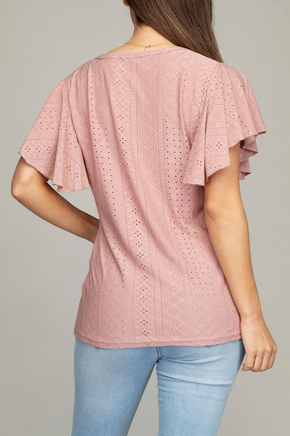 Embroidered Eyelet Top w/ Wing Sleeve