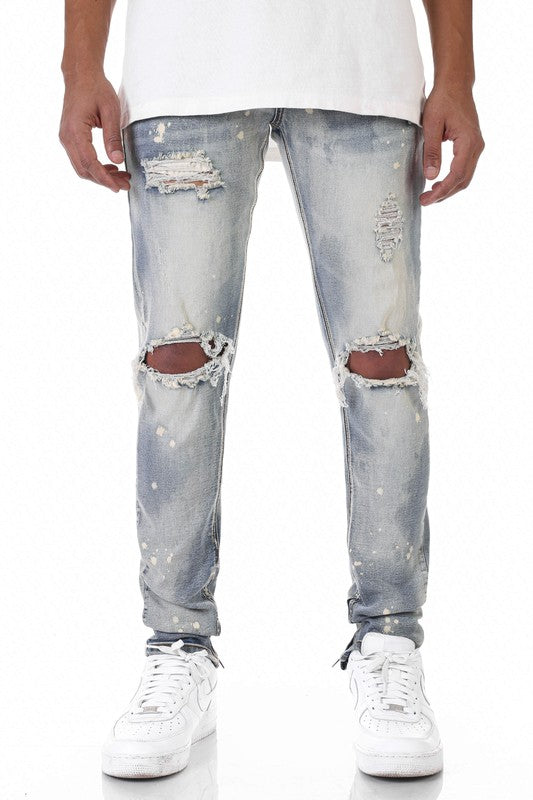 Men's Bleached Ankle Zip Jeans with Bleach Spots KDNK