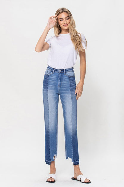 Super High-Rise Jeans Straight W/Contrast & Hem Detail