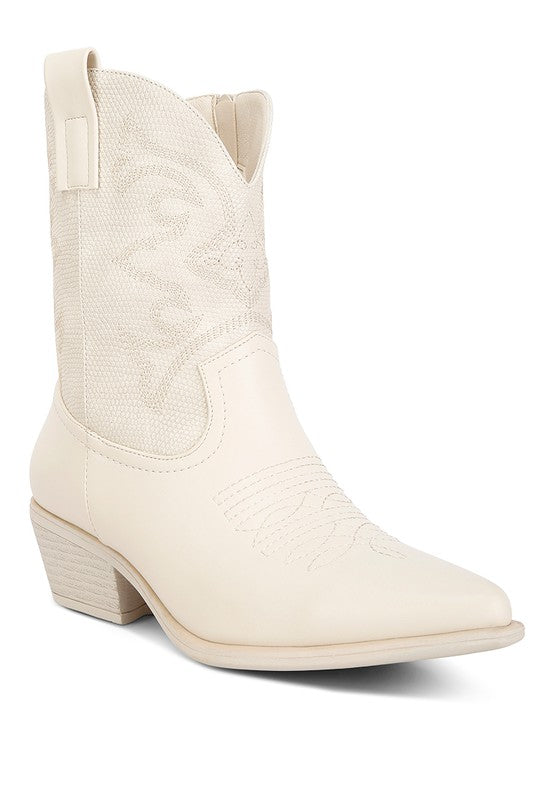 Hasting Patchwork Detail Low Heel Cowboy Boots