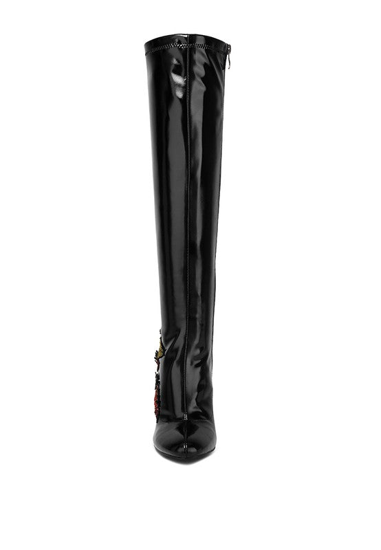 Ecstasy Fantasy Heel Patchwork Knee High Boots