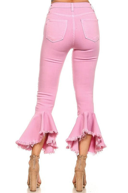 Ruffle Crop Jean in Pink