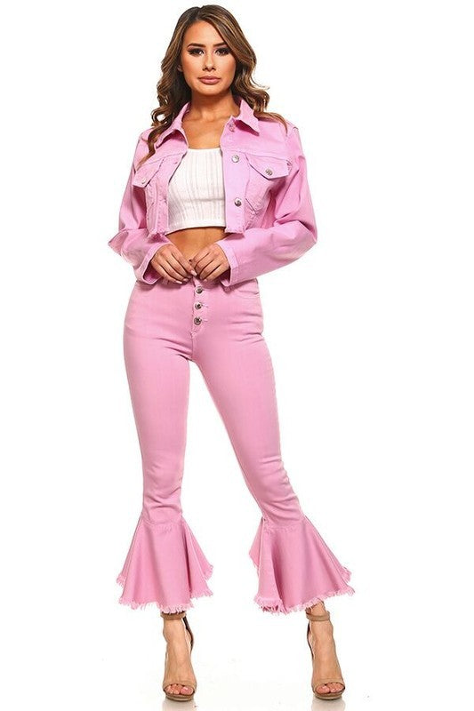 Ruffle Crop Jean in Pink