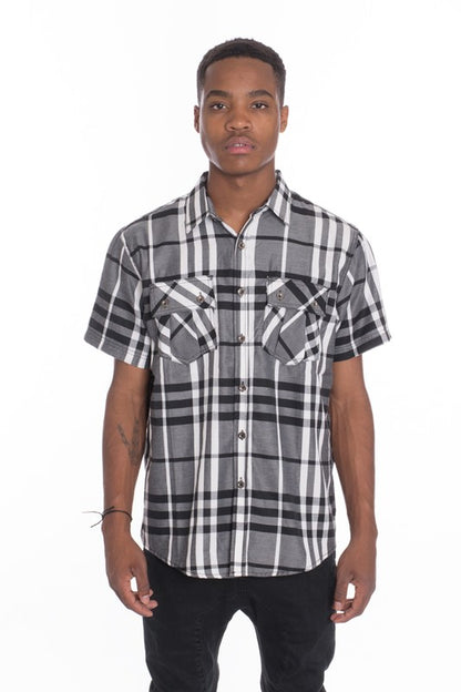 Weiv Men's Casual Short Sleeve Checker Shirts WEIV