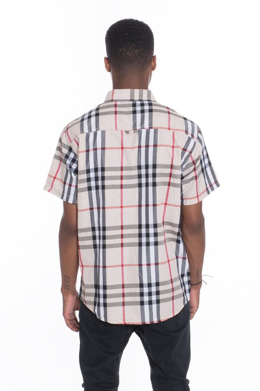 Weiv Men's Casual Short Sleeve Checker Shirts WEIV