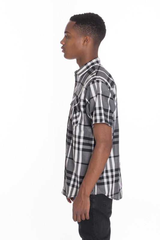 Weiv Men's Casual Short Sleeve Checker Shirts WEIV