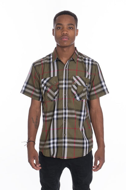 Weiv Men's Casual Short Sleeve Checker Shirts WEIV