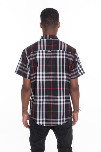 Weiv Men's Casual Short Sleeve Checker Shirts WEIV