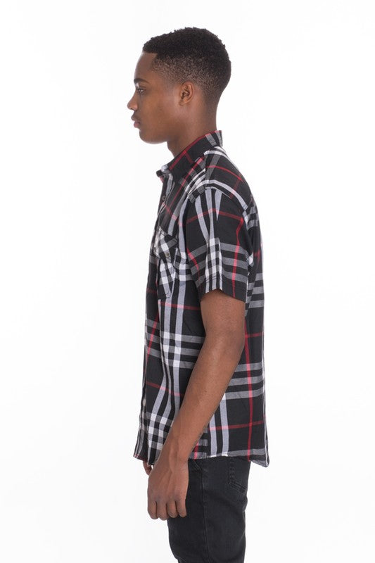 Weiv Men's Casual Short Sleeve Checker Shirts WEIV