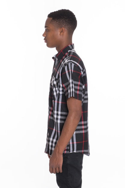 Weiv Men's Casual Short Sleeve Checker Shirts WEIV