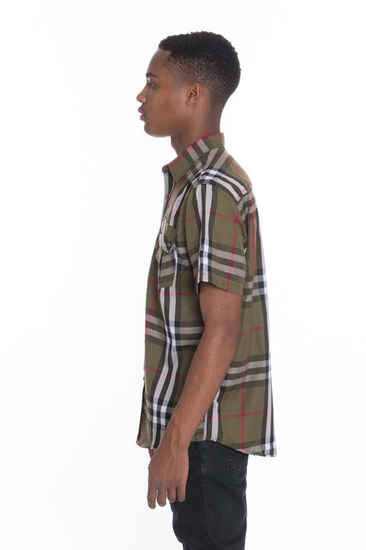 Weiv Men's Casual Short Sleeve Checker Shirts WEIV