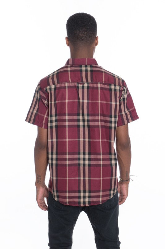 Weiv Men's Casual Short Sleeve Checker Shirts WEIV