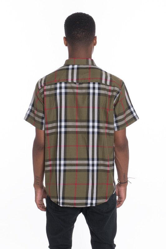 Weiv Men's Casual Short Sleeve Checker Shirts WEIV