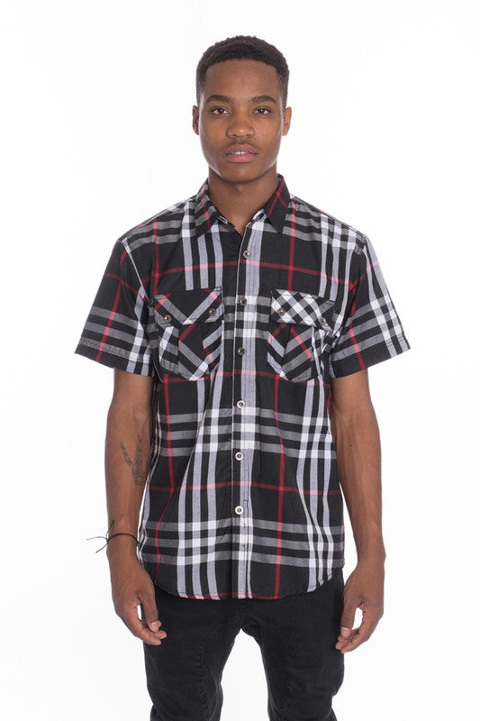 Weiv Men's Casual Short Sleeve Checker Shirts WEIV