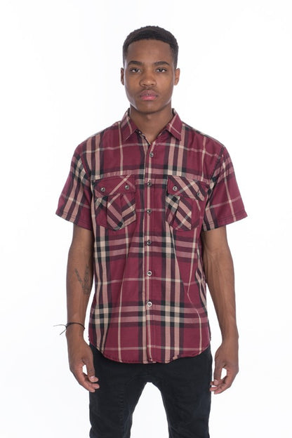 Weiv Men's Casual Short Sleeve Checker Shirts WEIV