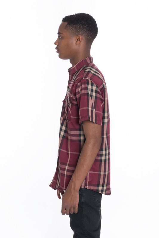 Weiv Men's Casual Short Sleeve Checker Shirts WEIV