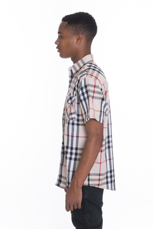 Weiv Men's Casual Short Sleeve Checker Shirts WEIV