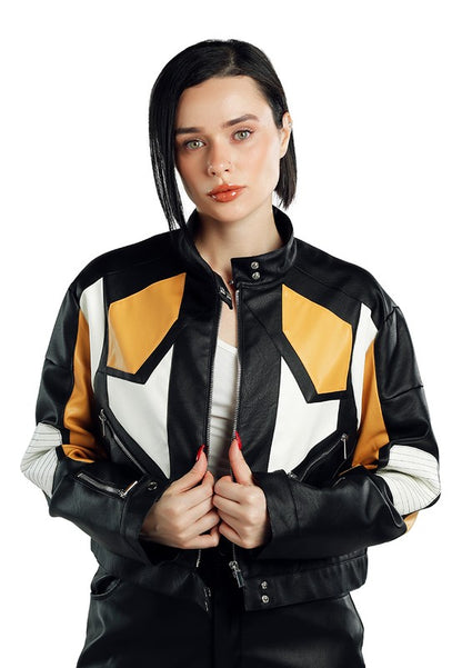 Color Block Biker Jacket