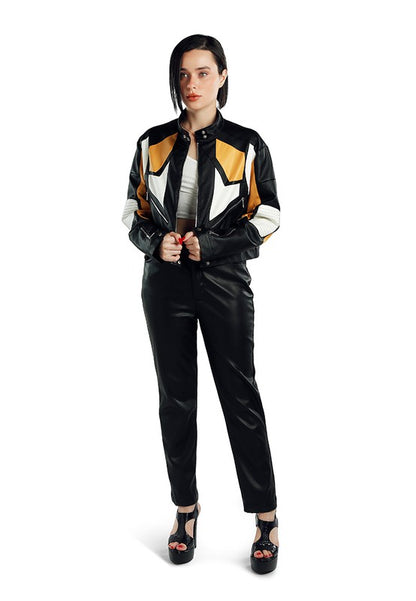 Color Block Biker Jacket