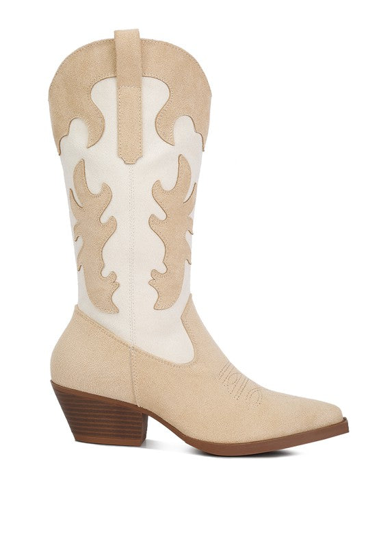 Adanna Micro Suede Patchwork Cowboy Boots