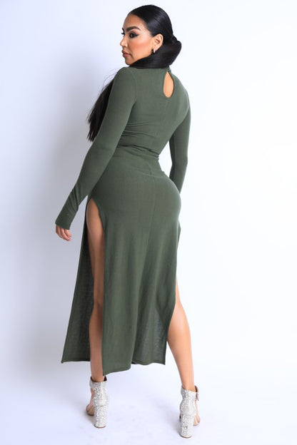 Hacci Mock-neck Long Sleeve Dress