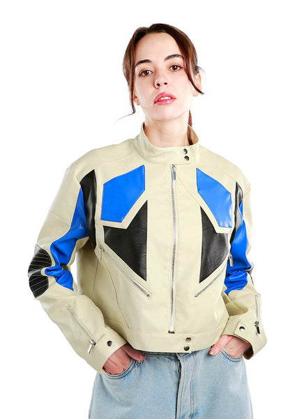 Color Block Biker Jacket