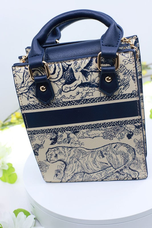 Vintage Printed Mini Handle Crossbody Bag BESTTO