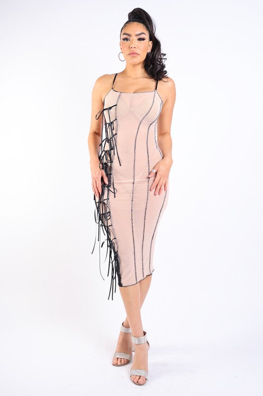 Ribbon Detailed Mesh Dress K Too