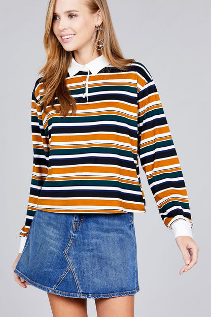 Long sleeve multi striped DTY brushed shirts