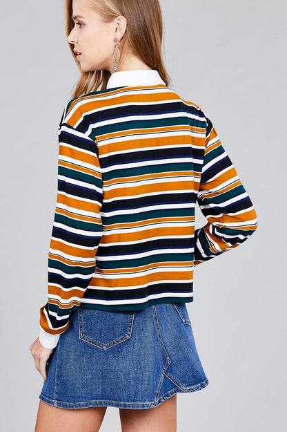 Long sleeve multi striped DTY brushed shirts