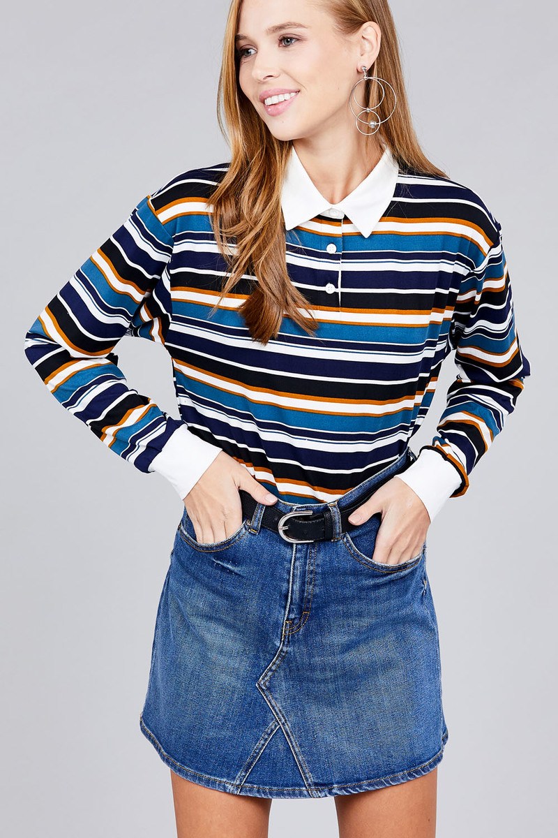 Long sleeve multi striped DTY brushed shirts