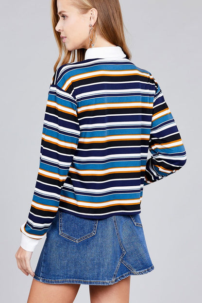 Long sleeve multi striped DTY brushed shirts