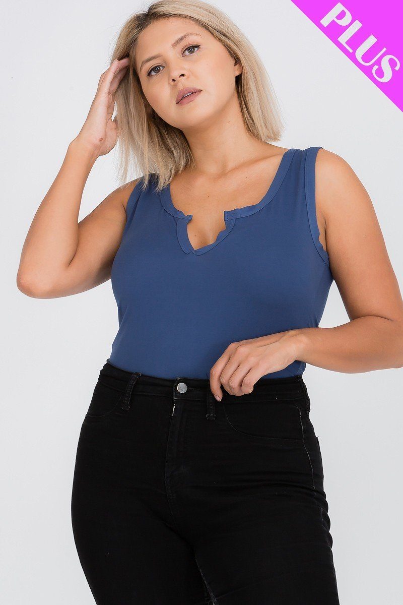 Split Neckline Bodysuit Top