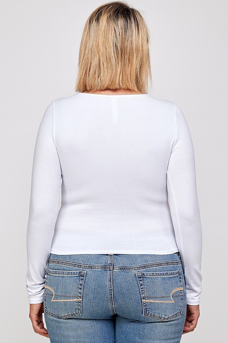 Long Sleeve Solid Round Neck Top Cut-out Detail