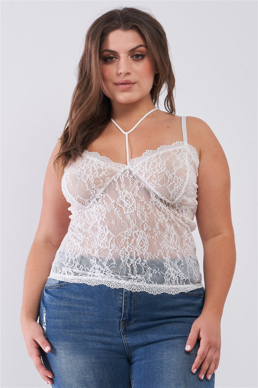 Sleeveless Sheer Lace Halter Neck Detail Bustier Top