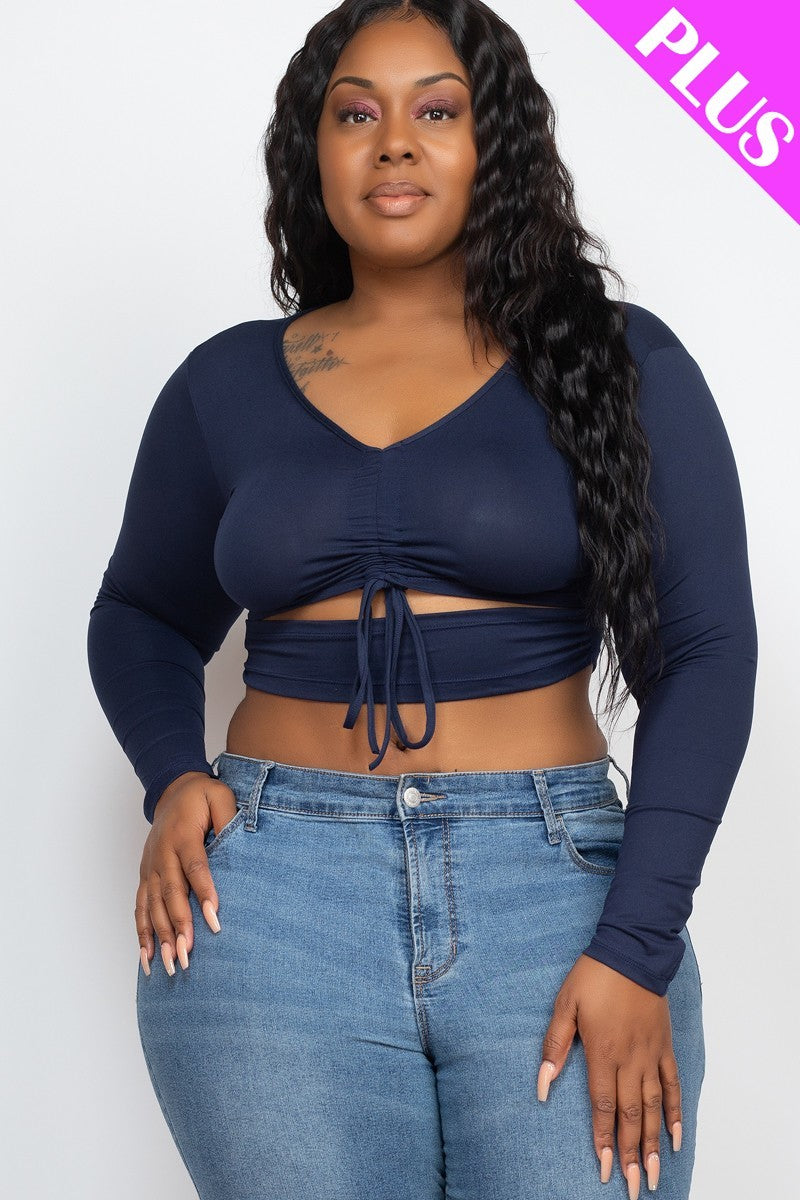 Drawstring Ruched Cutout Crop Top