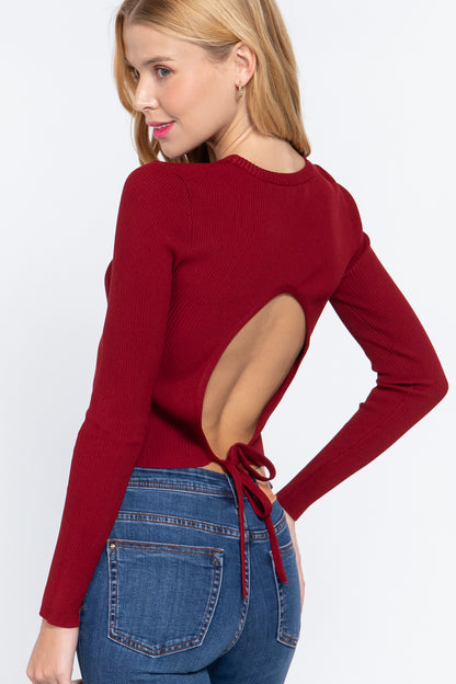 Long Slv Open Back Sweater Top