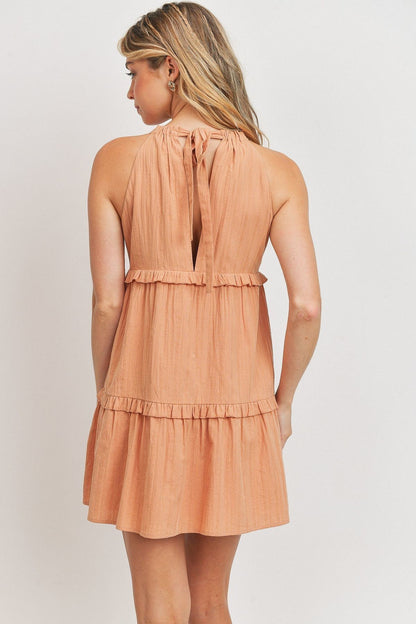 Textured Woven Fabric With Tiered Sleeveless Dress