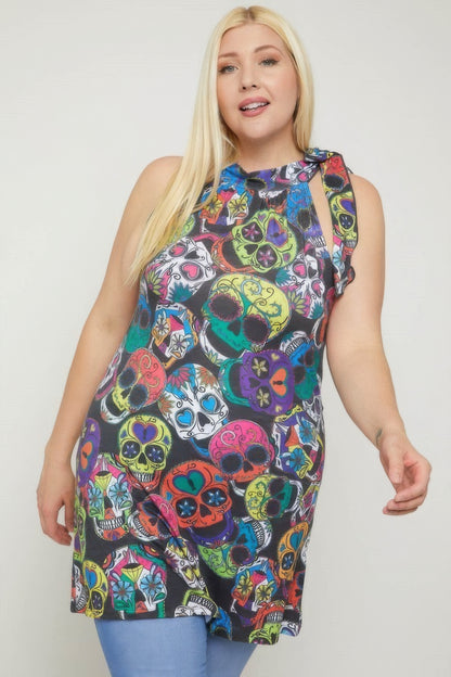 Sugar Skull Sublimation Print Tunic