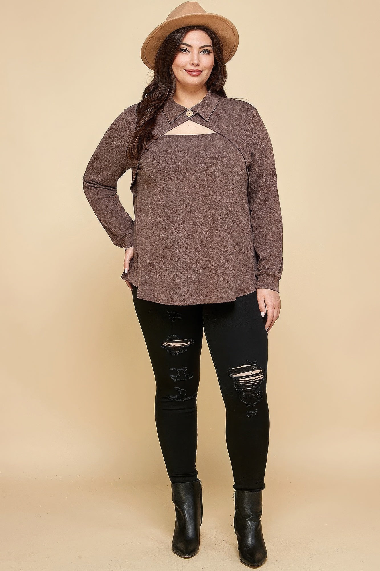 Solid Long Sleeve Fashion Top