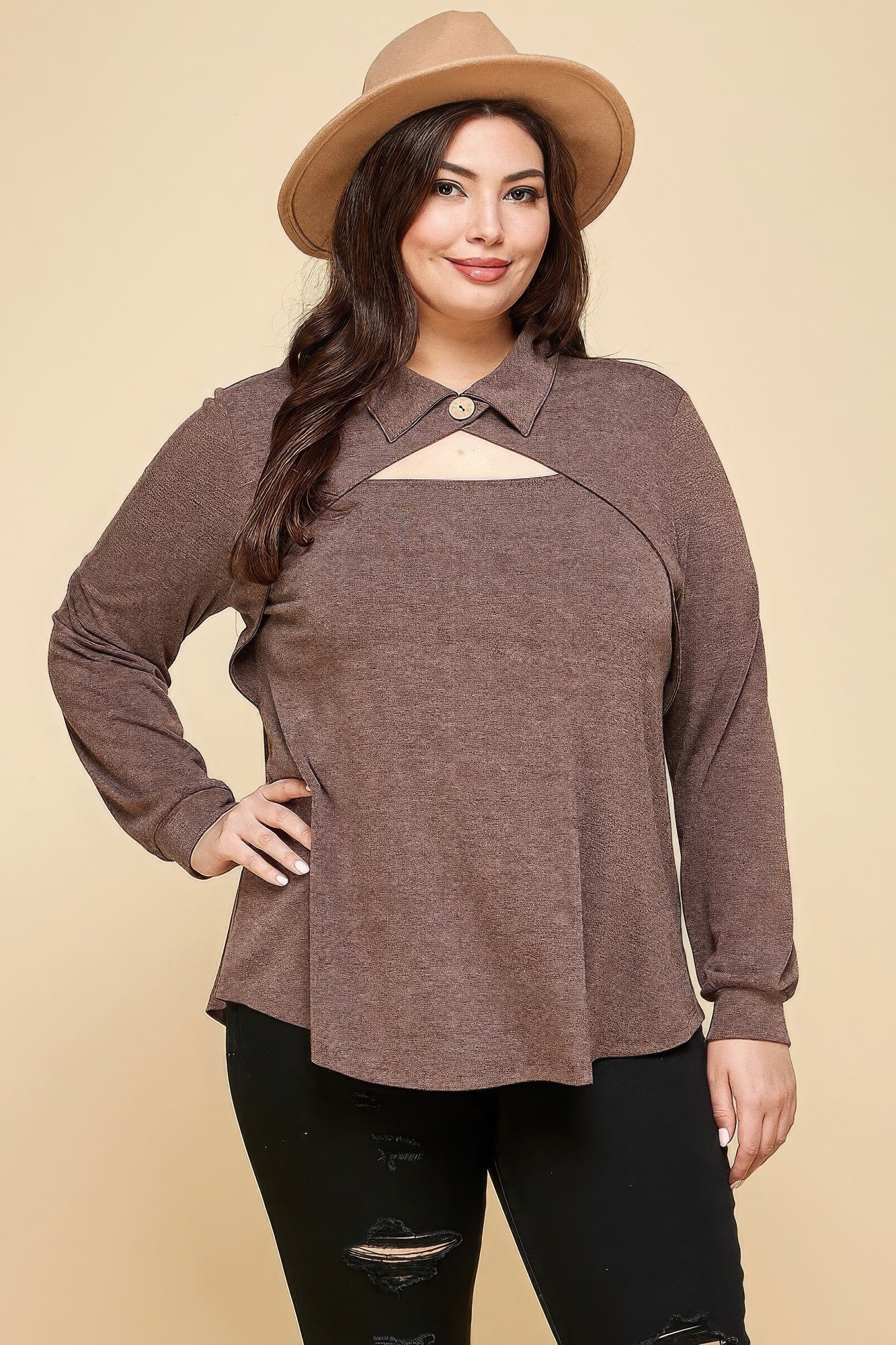 Solid Long Sleeve Fashion Top