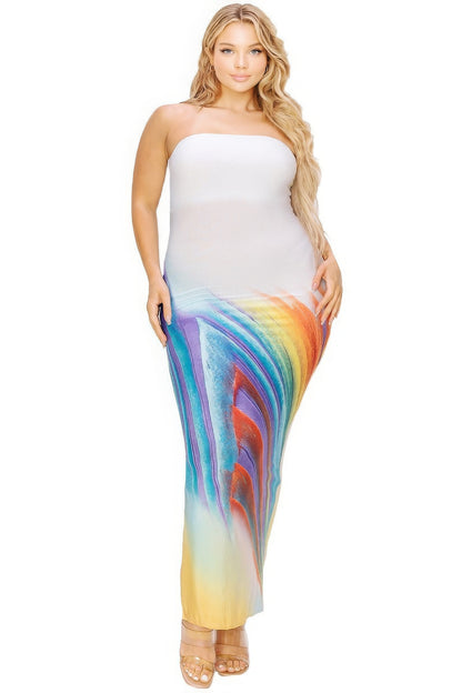 sleeveless color gradient tube top maxi dress