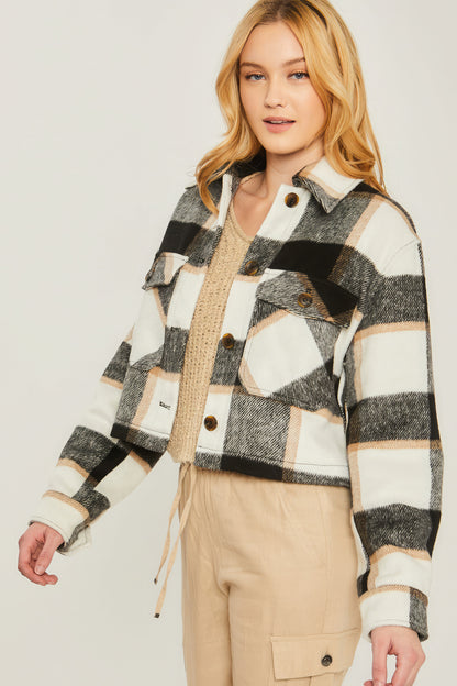 Yarn Dyed Plaid Button Up Jacket