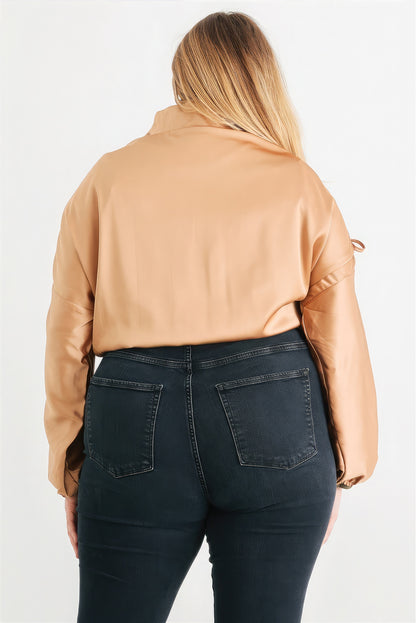 Satin Zip-up Ruched Long Sleeve Cropped Bomber Jacket