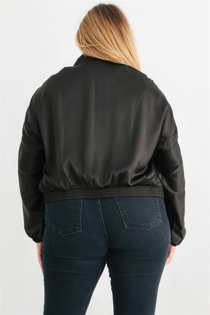 Satin Zip-up Ruched Long Sleeve Cropped Bomber Jacket